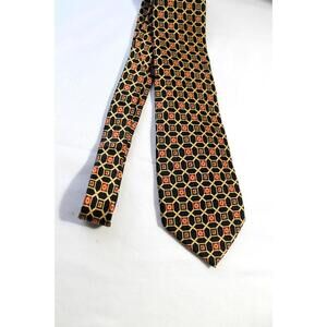 Brown & Church Silk Necktie, Black/Gold/Red Geometric, 3.75 X 58 Inches